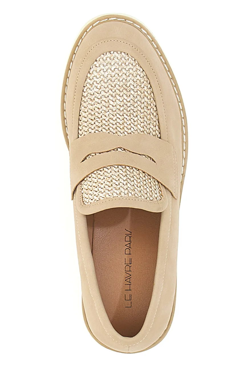 Mocassini beige con bocca di leone e Suola Bianca LE HAVRE PARIS KMD25S15G