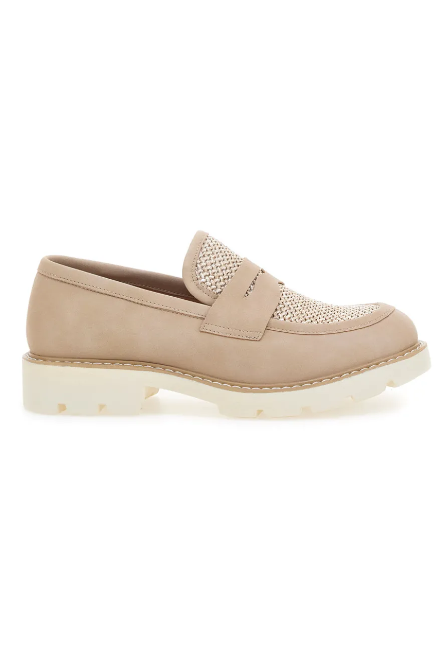 Mocassini beige con bocca di leone e Suola Bianca LE HAVRE PARIS KMD25S15G
