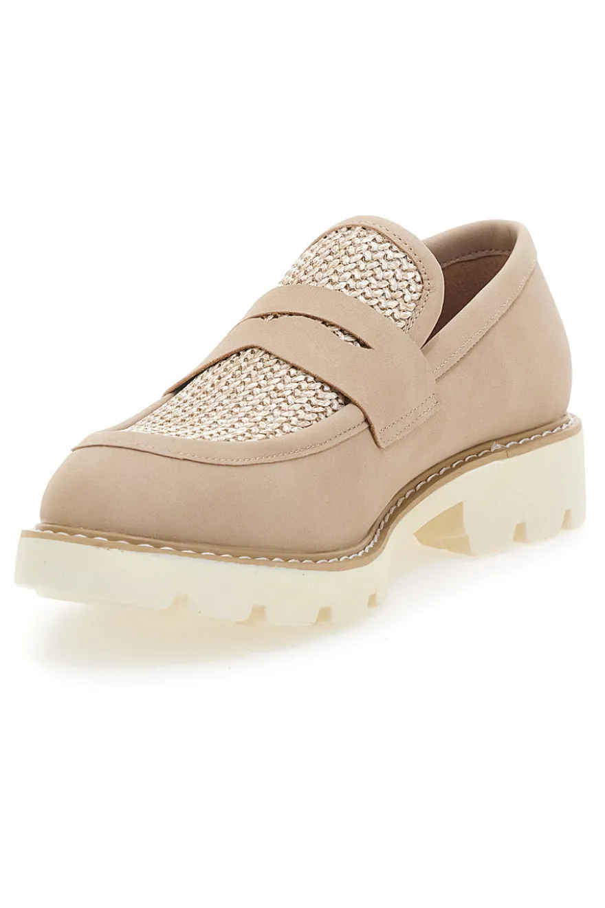 Mocassini beige con bocca di leone e Suola Bianca LE HAVRE PARIS KMD25S15G