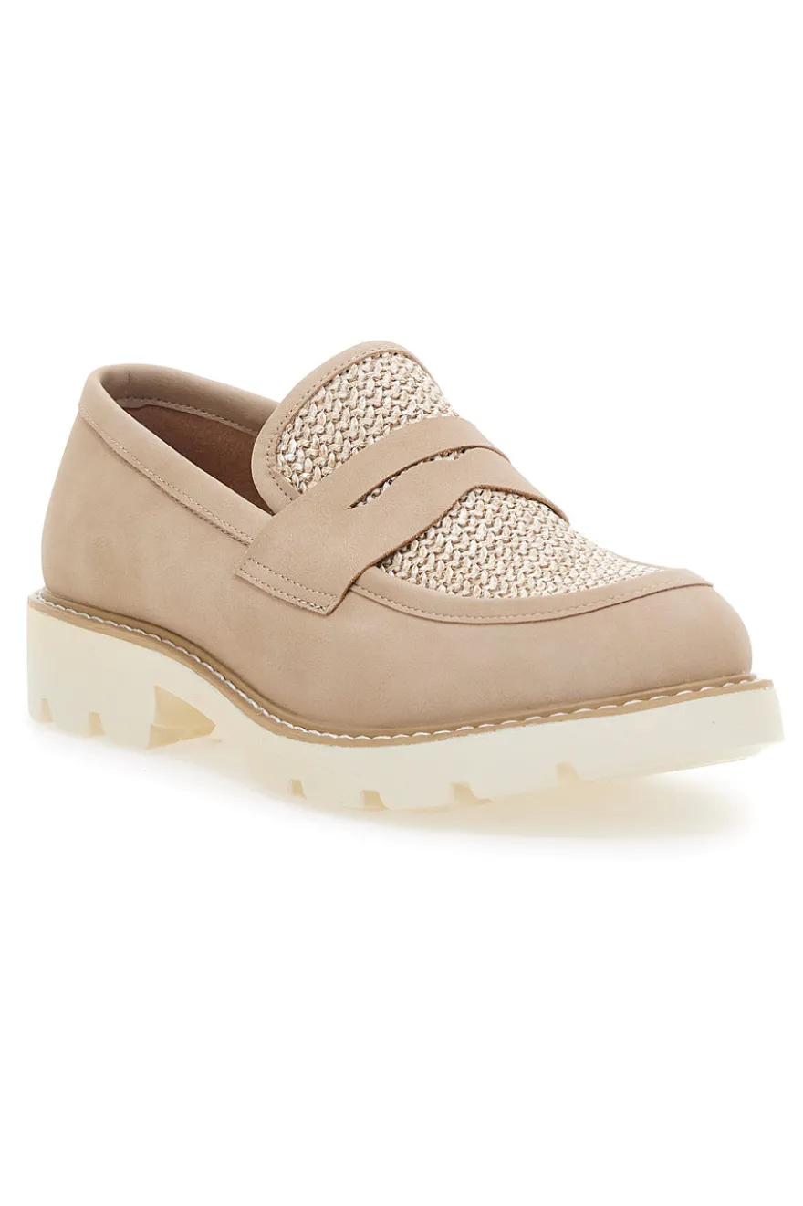 Mocassini beige con bocca di leone e Suola Bianca LE HAVRE PARIS KMD25S15G