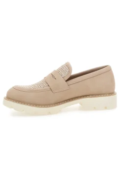 Mocassini beige con bocca di leone e Suola Bianca LE HAVRE PARIS KMD25S15G