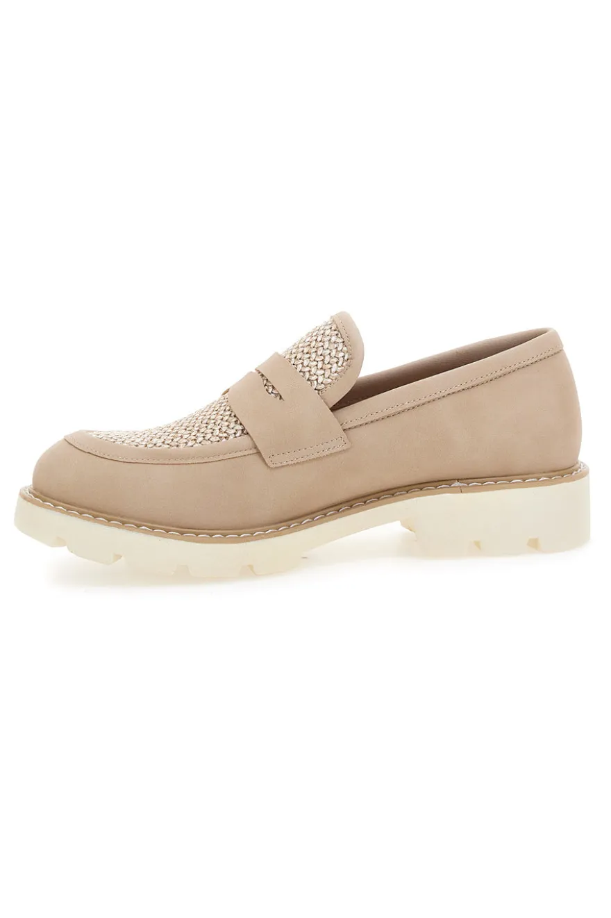 Mocassini beige con bocca di leone e Suola Bianca LE HAVRE PARIS KMD25S15G