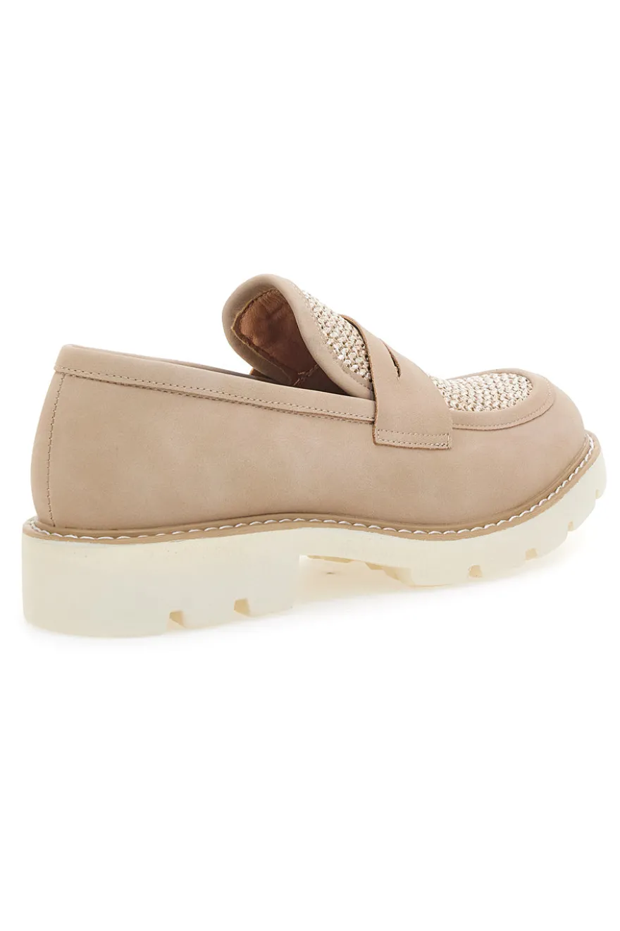 Mocassini beige con bocca di leone e Suola Bianca LE HAVRE PARIS KMD25S15G