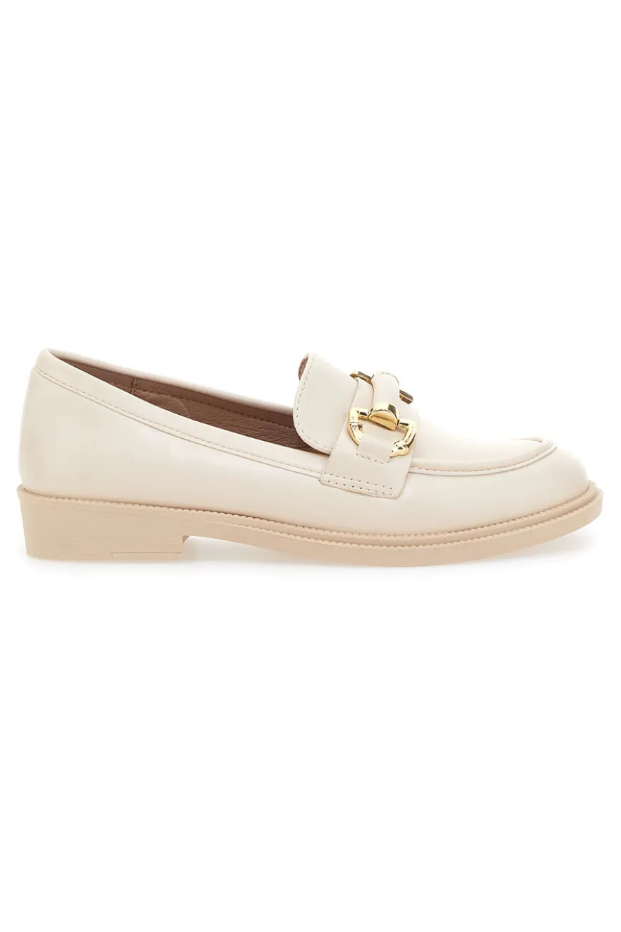 Mocassini Beige con Morsetto Oro Talemi 2401