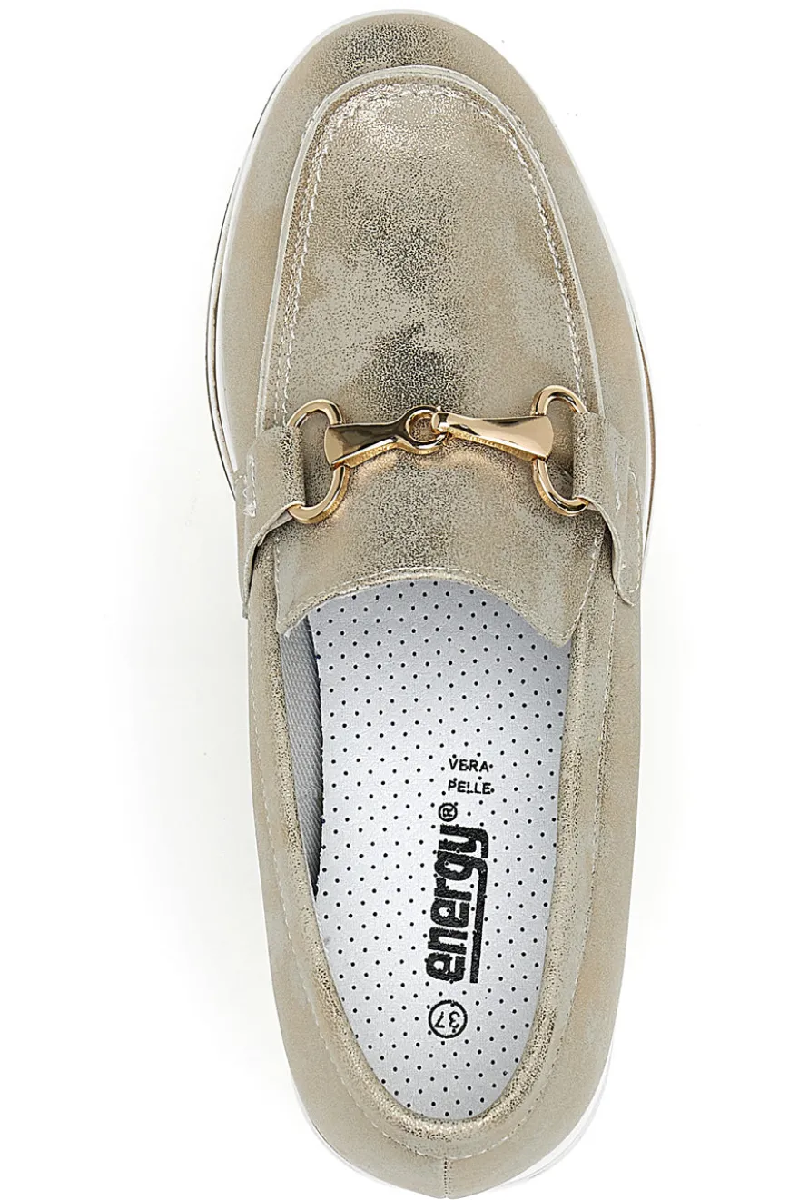 Mocassini Beige Con Morsetto Oro e Platform Energy 42