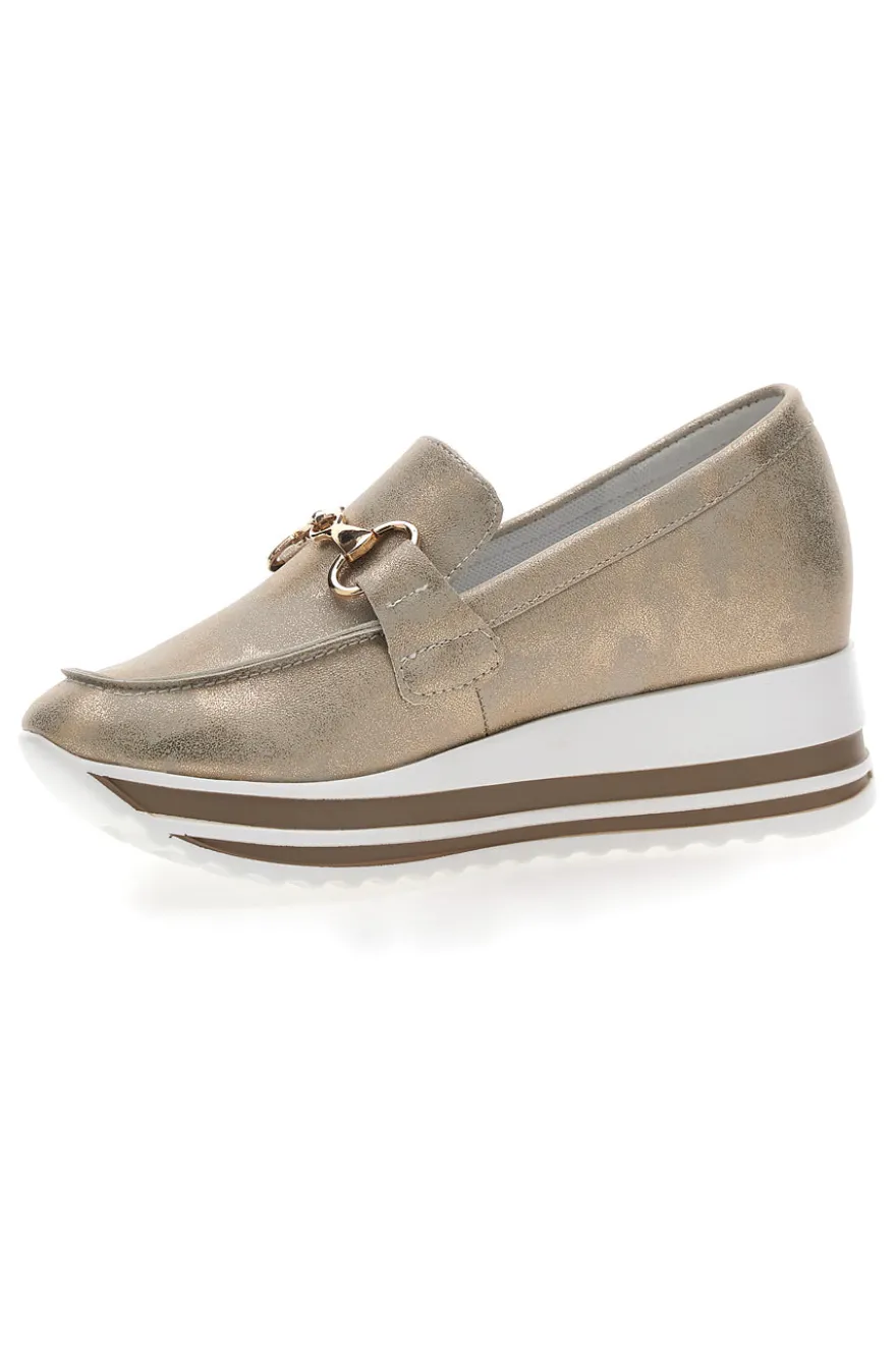 Mocassini Beige Con Morsetto Oro e Platform Energy 42
