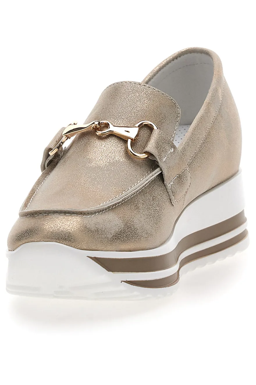 Mocassini Beige Con Morsetto Oro e Platform Energy 42