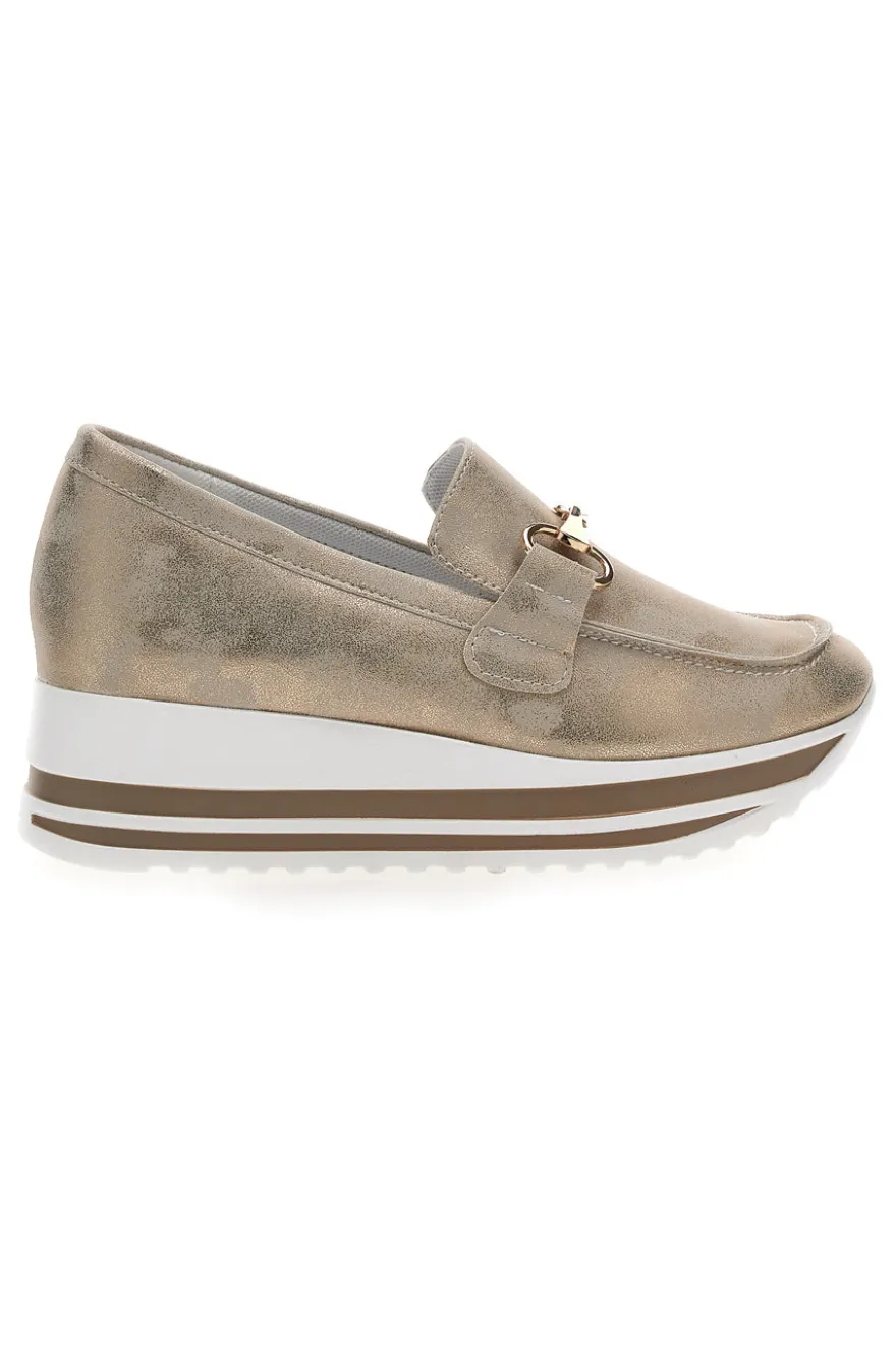 Mocassini Beige Con Morsetto Oro e Platform Energy 42