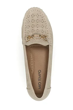 Mocassini Beige con Tomaia Traforata e Fibbia Dorata MIO TEMPO MIN7023