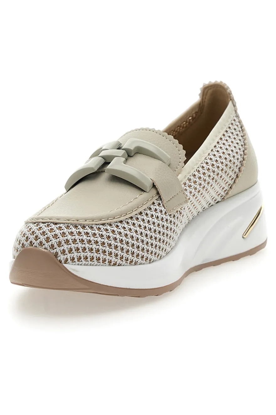Mocassini Beige con Tomaia Traforata MIO TEMPO H82232LF14