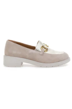 Mocassini beige e oro in vera pelle con catena Prima riga 24584IGNIS