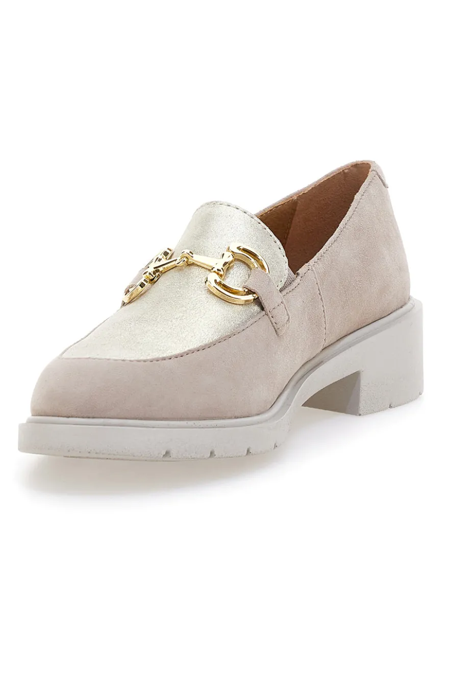 Mocassini beige e oro in vera pelle con catena Prima riga 24584IGNIS