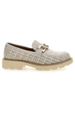 Mocassini beige in tessuto intrecciato con morsetto Le havre paris BL60303C