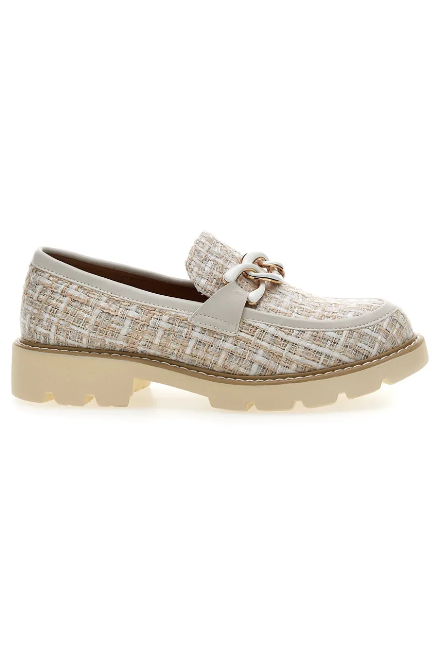 Mocassini beige in tessuto intrecciato con morsetto Le havre paris BL60303C