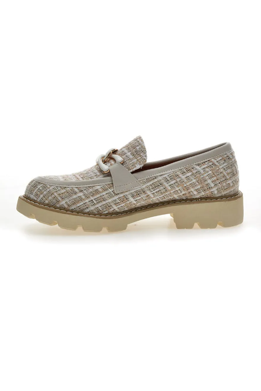 Mocassini beige in tessuto intrecciato con morsetto Le havre paris BL60303C