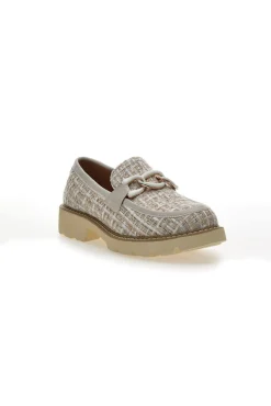 Mocassini beige in tessuto intrecciato con morsetto Le havre paris BL60303C