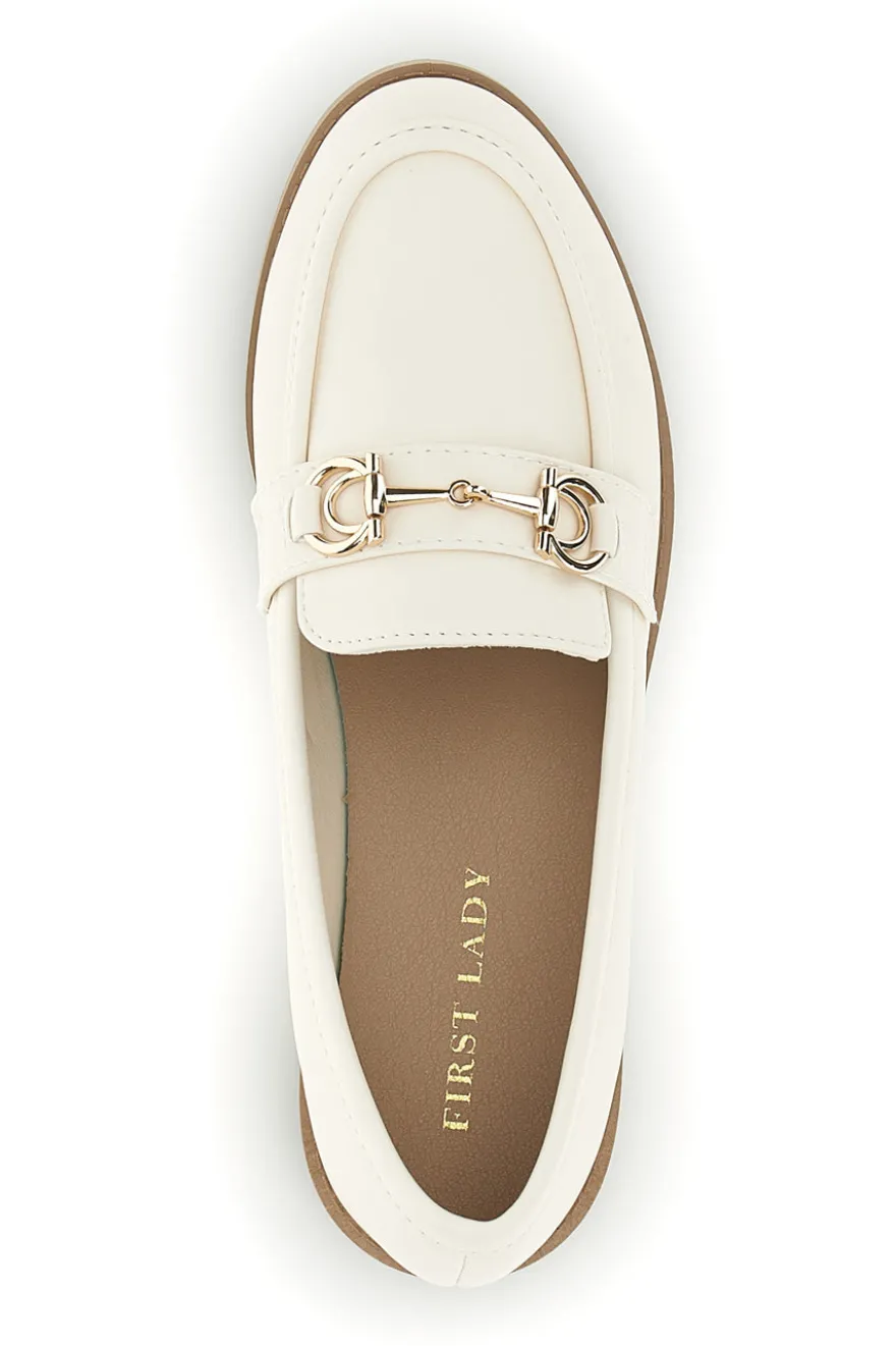 Mocassini beige in tessuto con morsetto First lady P675