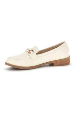 Mocassini beige in tessuto con morsetto First lady P675