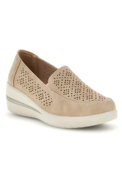 Mocassini beige traforati con zeppa Mio tempo MINA3173