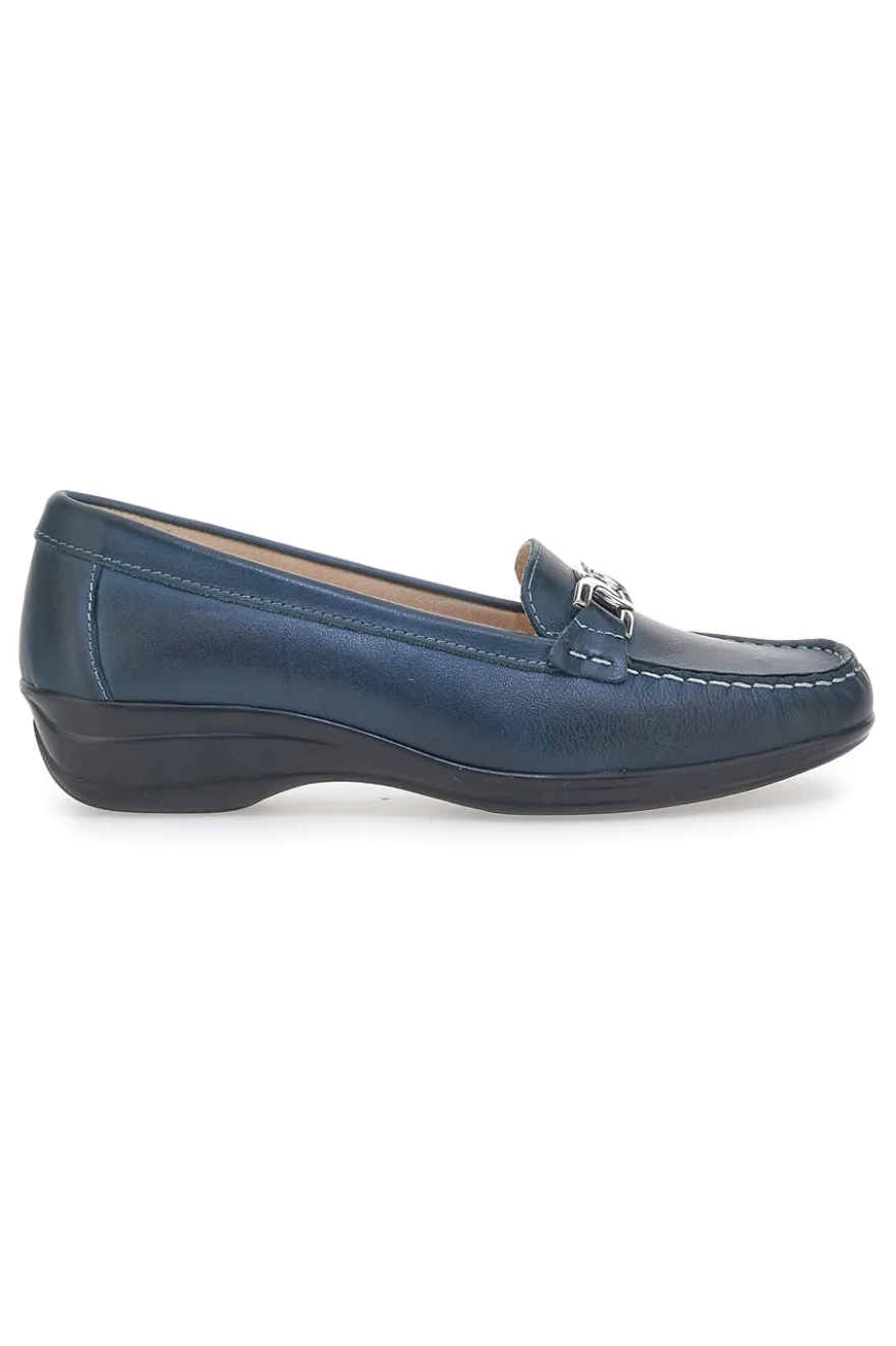 Mocassini Blu Con Accessorio Argentato Pittarello Focus 8134
