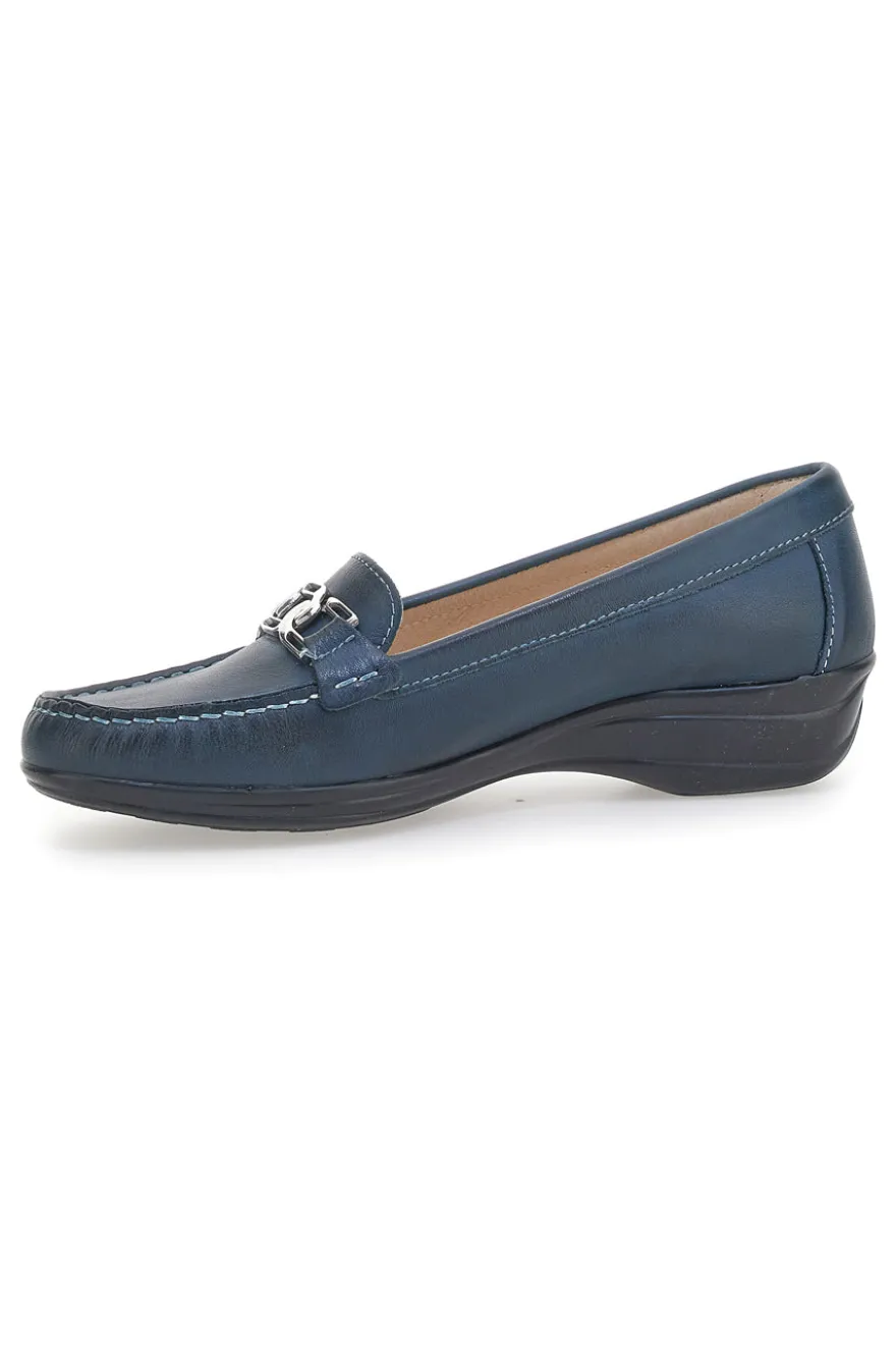 Mocassini Blu Con Accessorio Argentato Pittarello Focus 8134