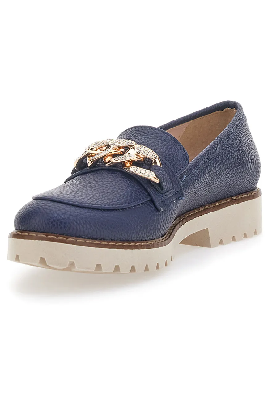 Mocassini Blu con Catenella Pittarello Glam 3640