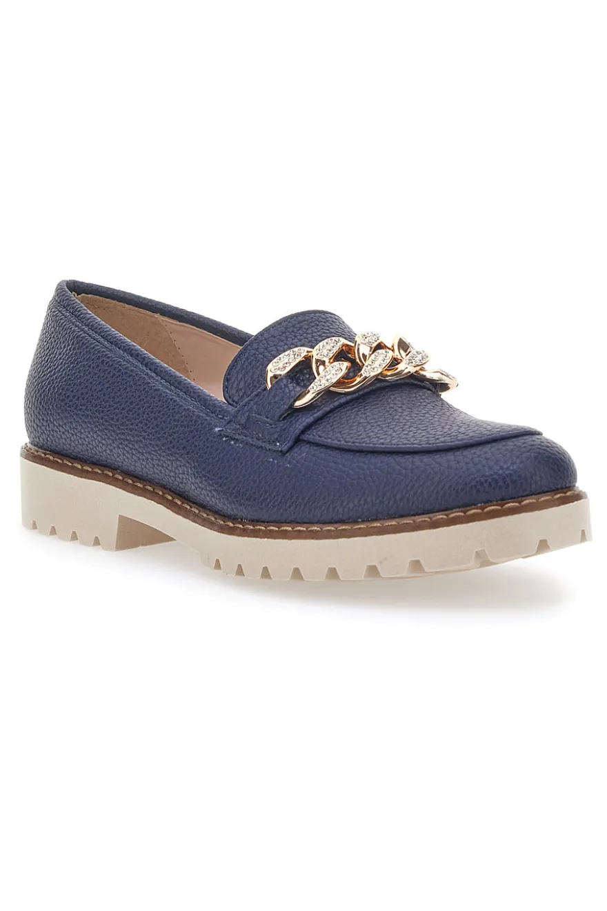 Mocassini Blu con Catenella Pittarello Glam 3640