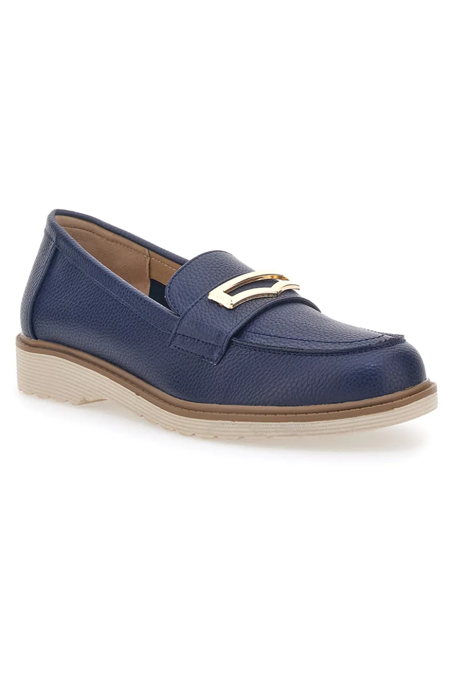 Mocassini Blu Con Morsetto Dorato Le Havre Paris 3202122