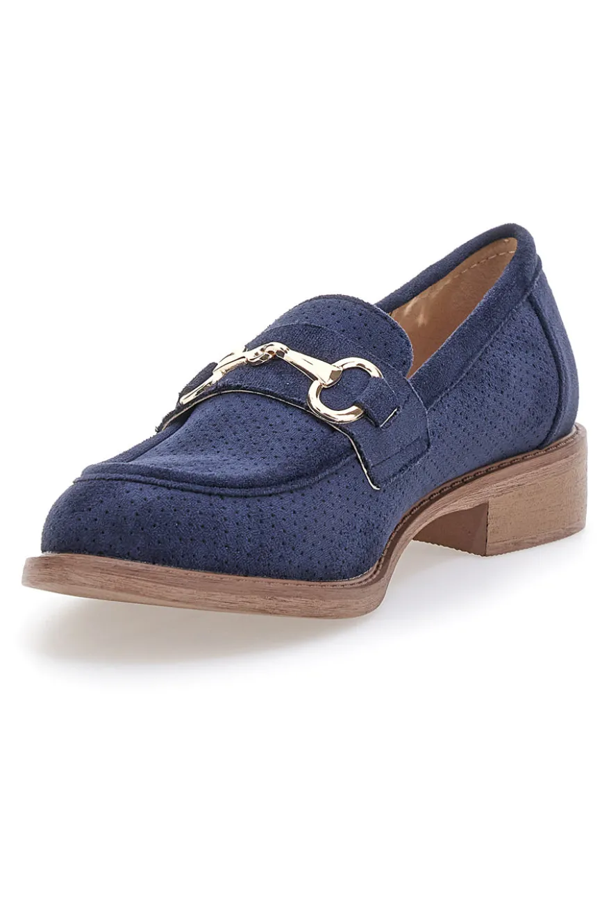 Mocassini blu con morsetto e sottopiede in pelle Le havre paris RQ2652