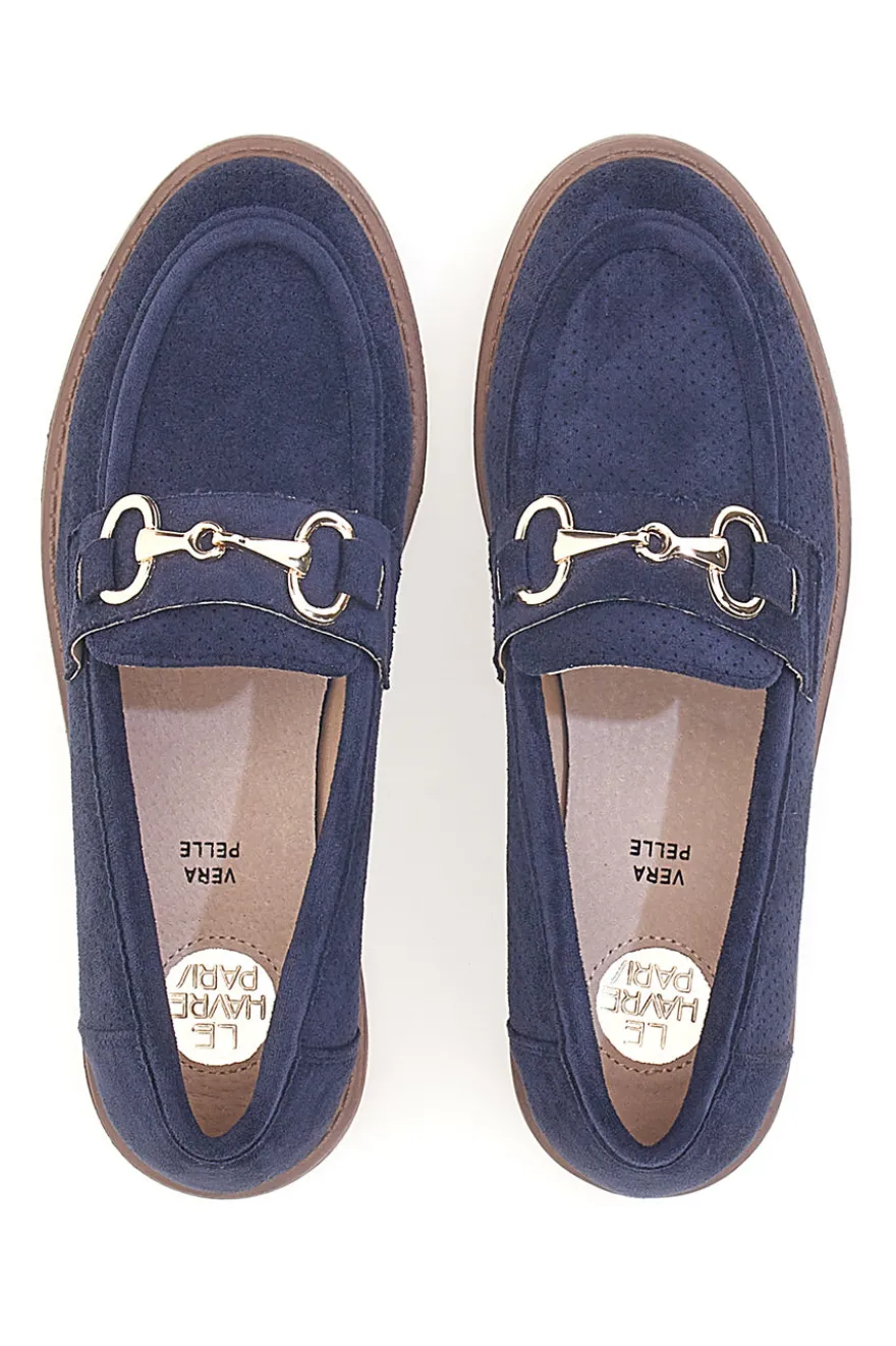 Mocassini blu con morsetto e sottopiede in pelle Le havre paris RQ2652