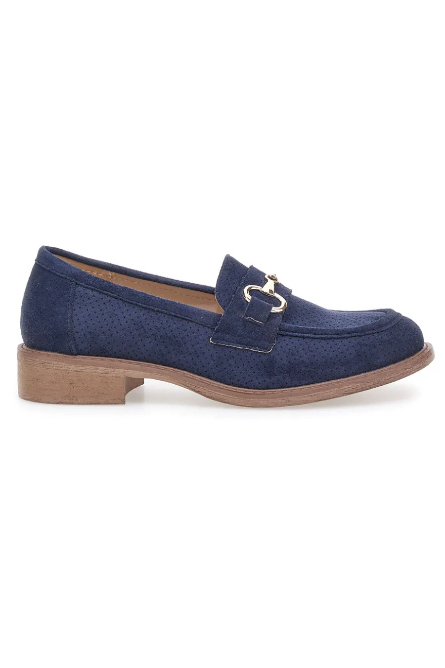 Mocassini blu con morsetto e sottopiede in pelle Le havre paris RQ2652