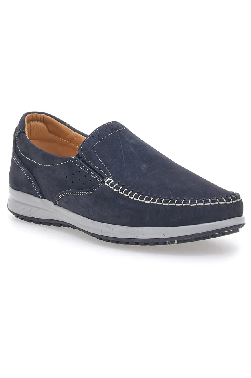 Mocassini Blu con Tomaia in Pelle Nabuk e Suola in Gomma JERPOINT 320