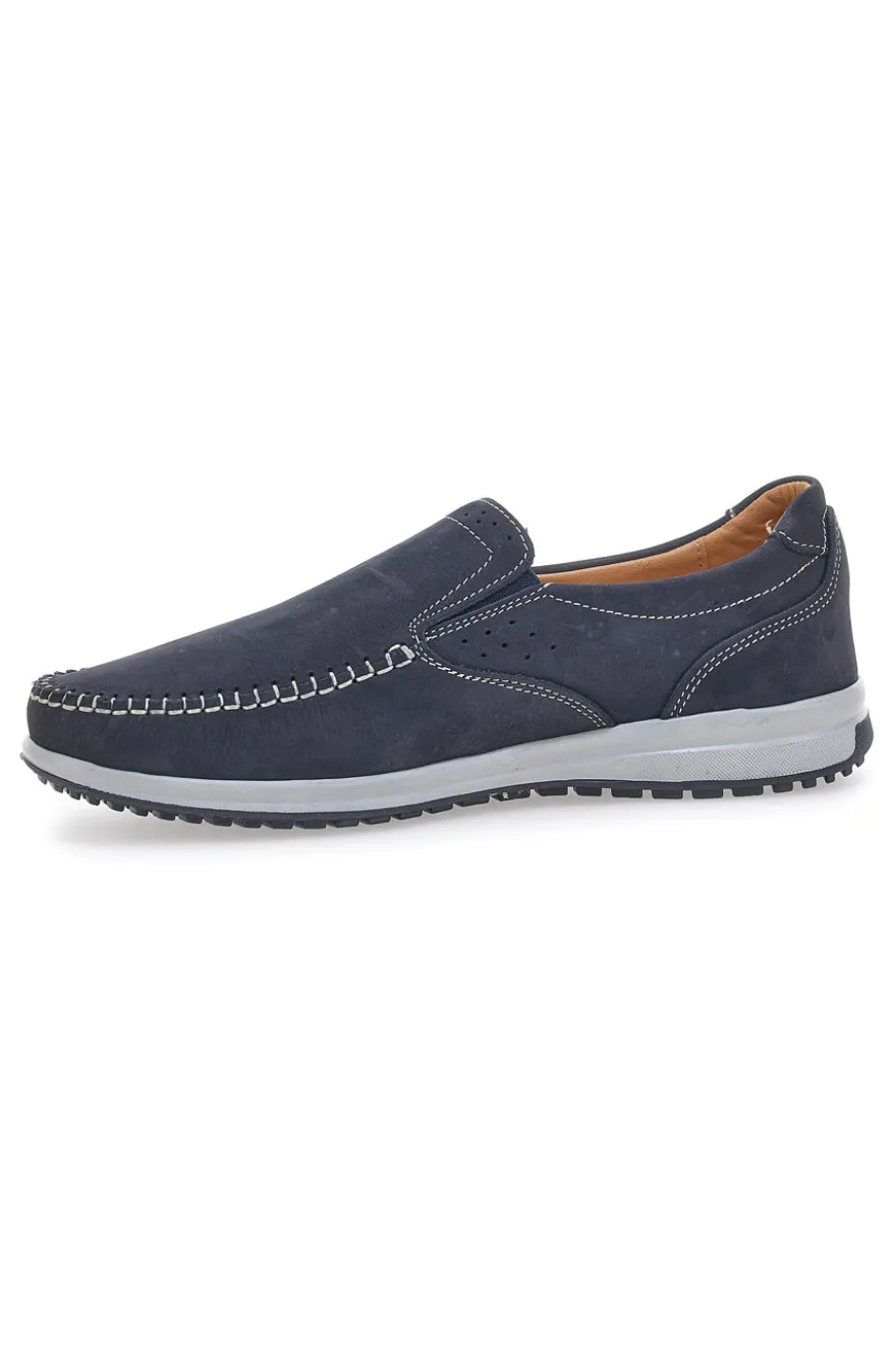 Mocassini Blu con Tomaia in Pelle Nabuk e Suola in Gomma JERPOINT 320