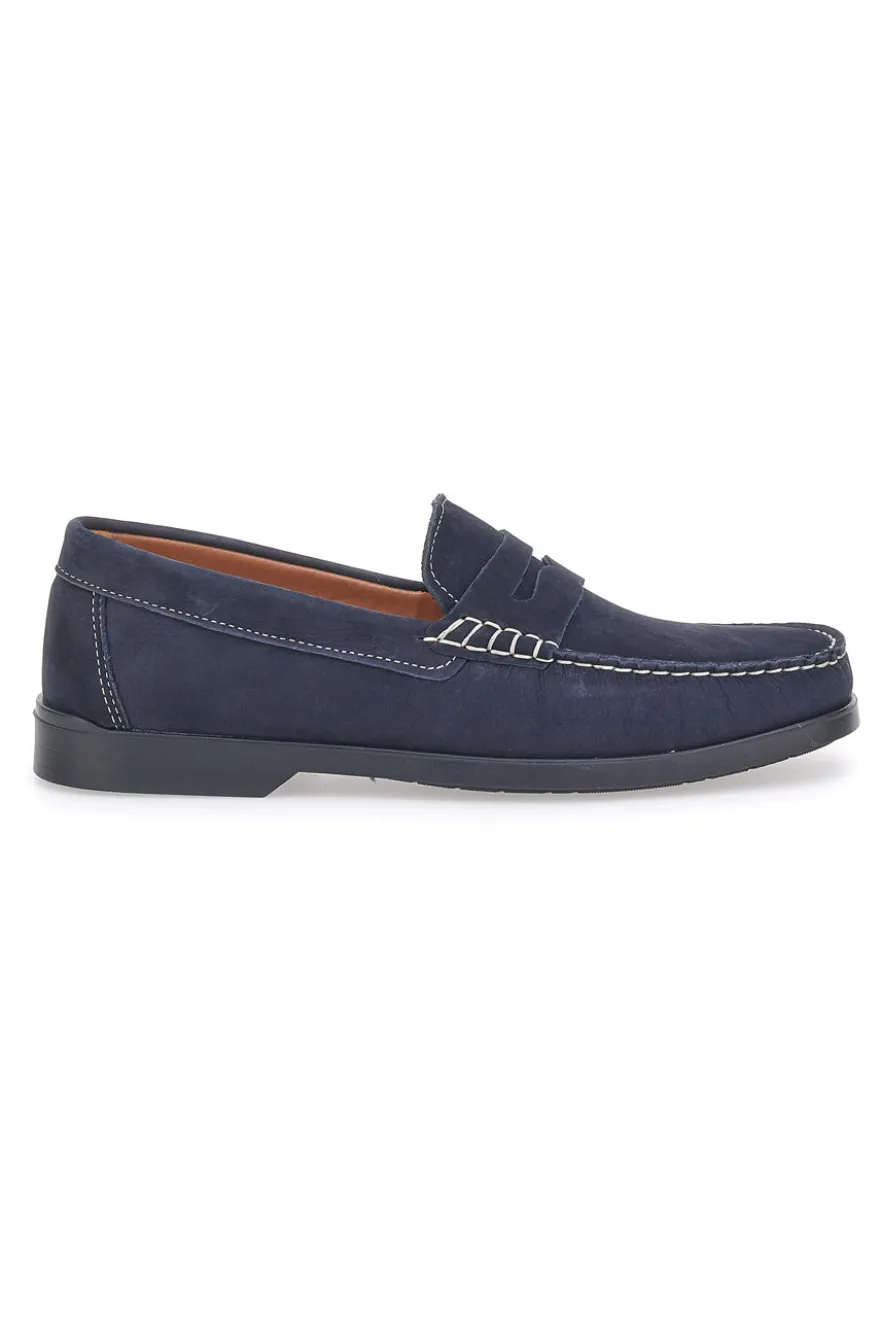 Mocassini Blu con Tomaia in Pelle Nabuk Made in Italy JERPOINT 195