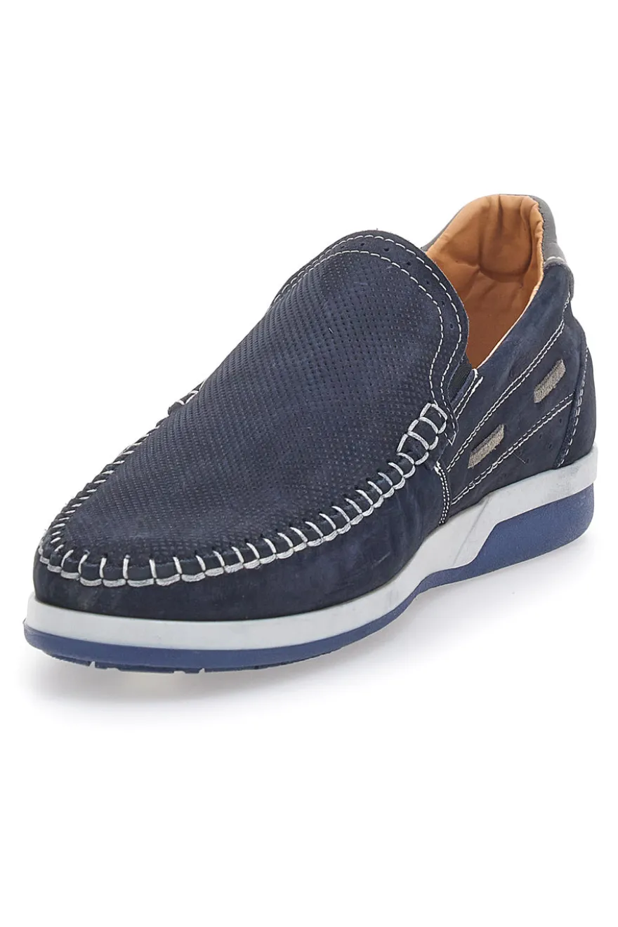 Mocassini Blu in Pelle Nabuk Made in Italy JERPOINT 195
