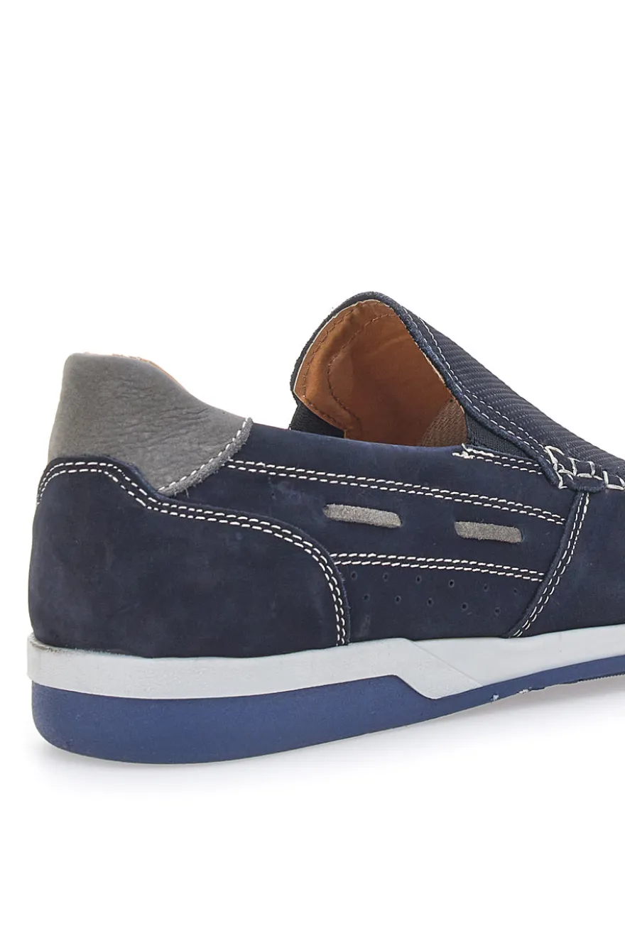 Mocassini Blu in Pelle Nabuk Made in Italy JERPOINT 195