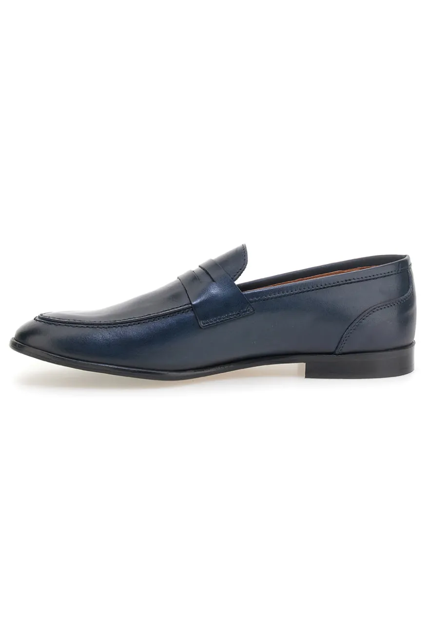 Mocassini blu in vera pelle con suola in cuoio made in Italy Pittarello 2374