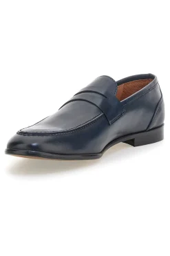 Mocassini blu in vera pelle con suola in cuoio made in Italy Pittarello 2374