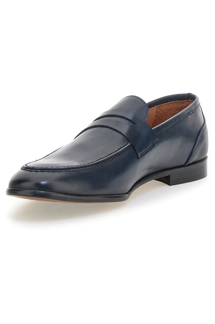 Mocassini blu in vera pelle con suola in cuoio made in Italy Pittarello 2374