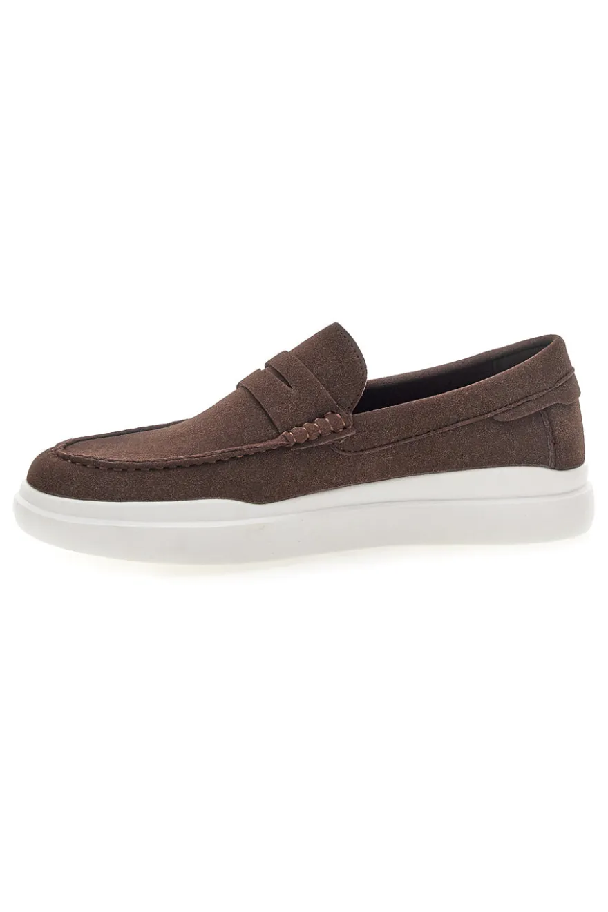 Mocassini caffè slip on con suola bianca Longford C53086