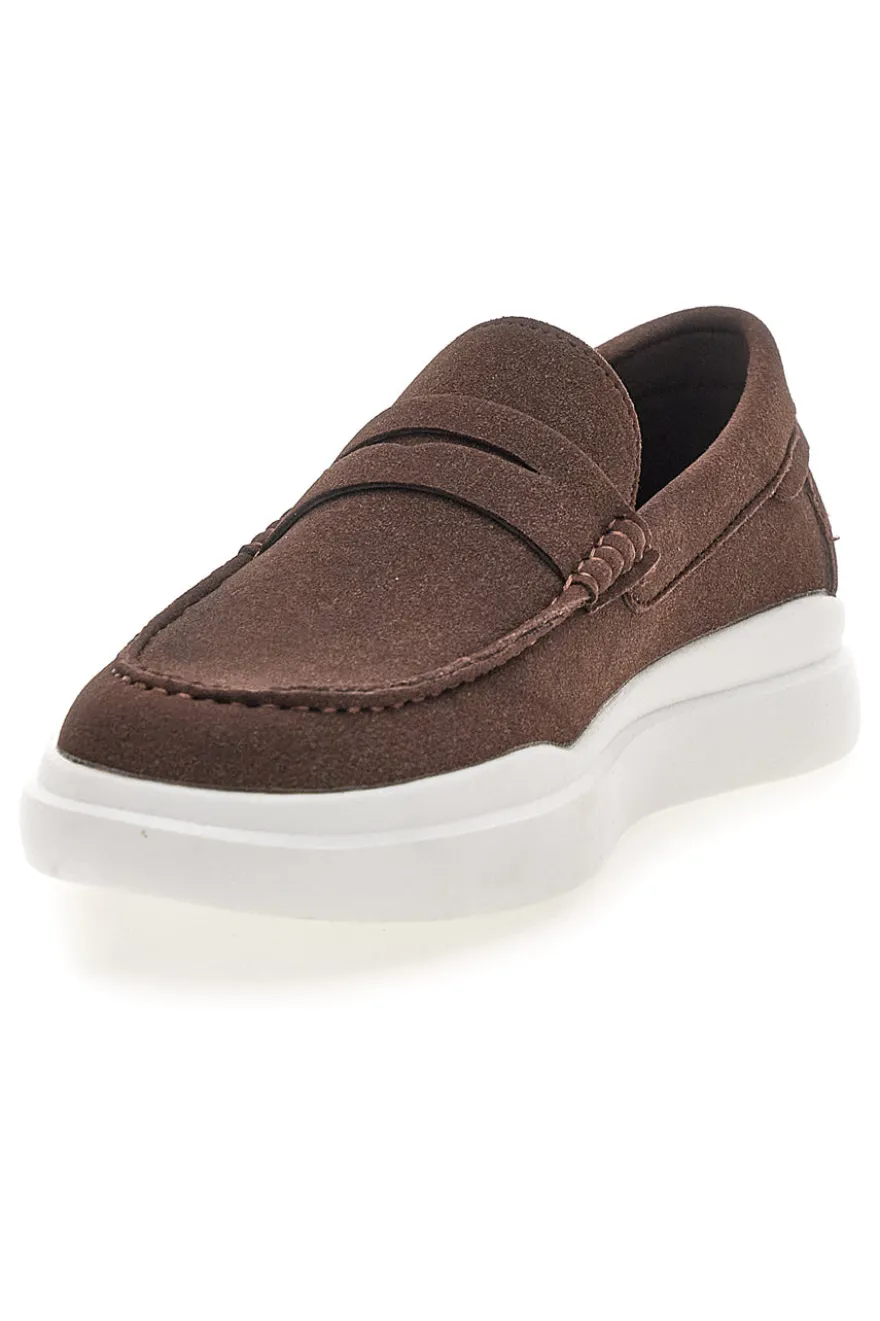 Mocassini caffè slip on con suola bianca Longford C53086