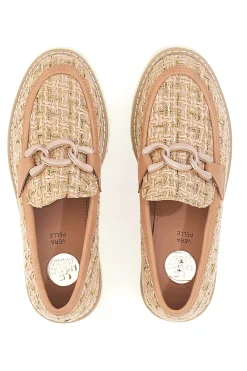 Mocassini camel in tessuto intrecciato con morsetto Le havre paris BL60303C
