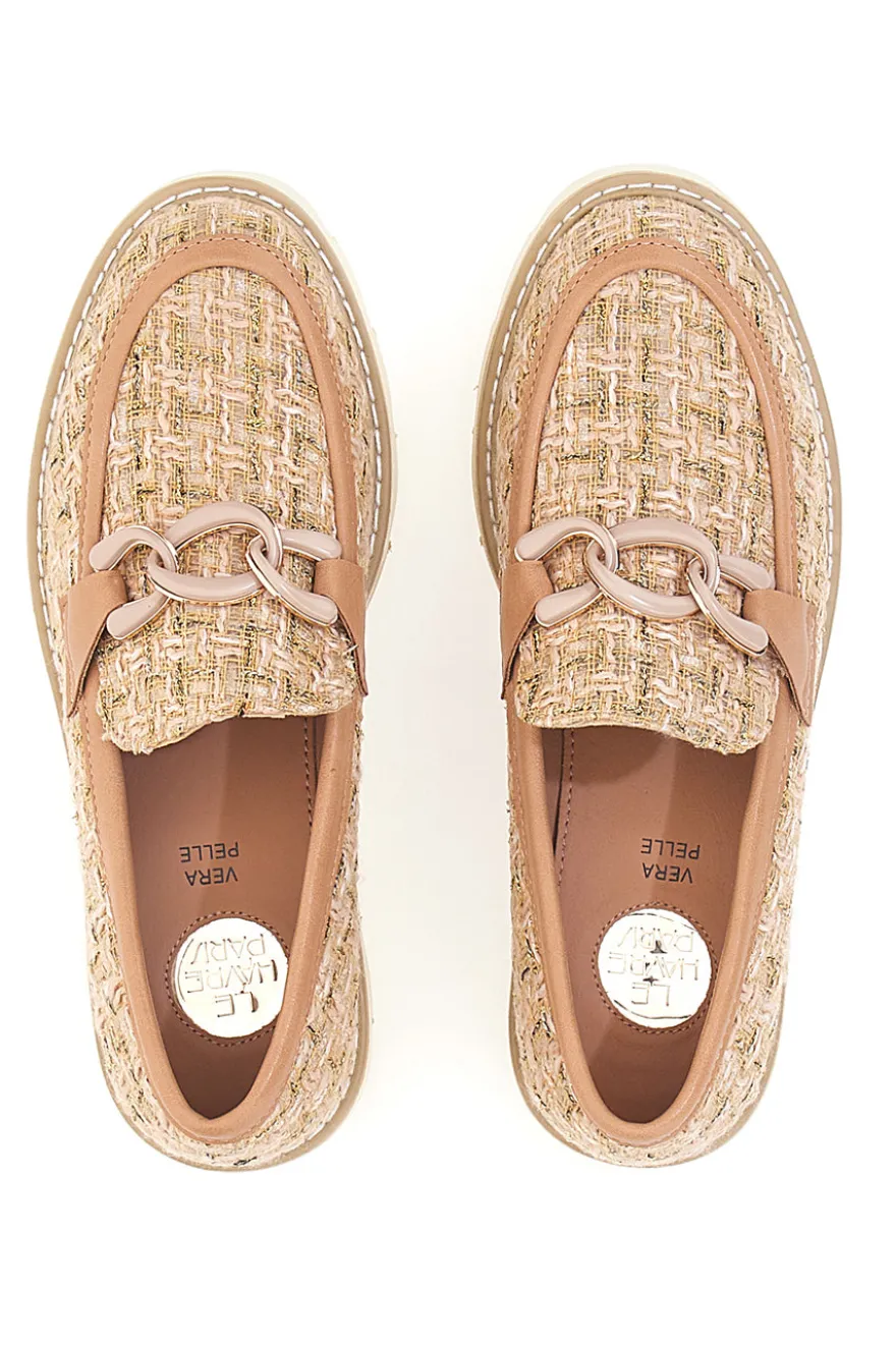 Mocassini camel in tessuto intrecciato con morsetto Le havre paris BL60303C