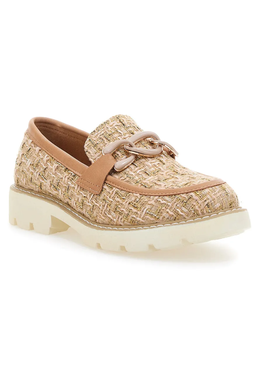 Mocassini camel in tessuto intrecciato con morsetto Le havre paris BL60303C
