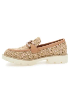 Mocassini camel in tessuto intrecciato con morsetto Le havre paris BL60303C