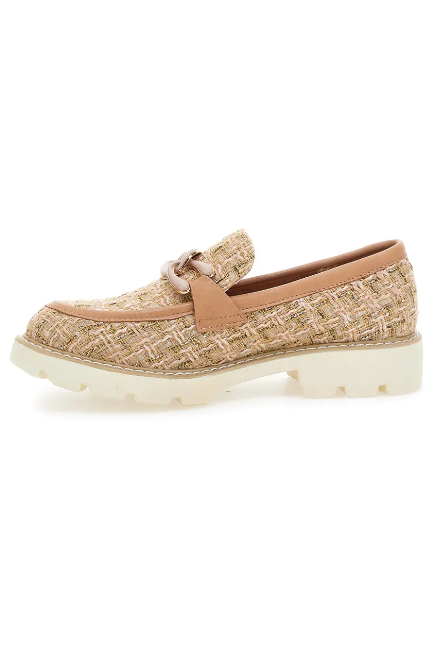 Mocassini camel in tessuto intrecciato con morsetto Le havre paris BL60303C