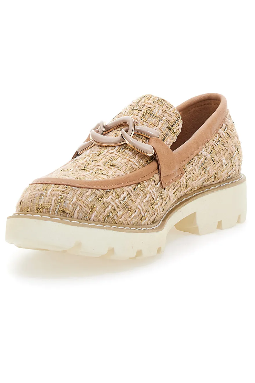 Mocassini camel in tessuto intrecciato con morsetto Le havre paris BL60303C