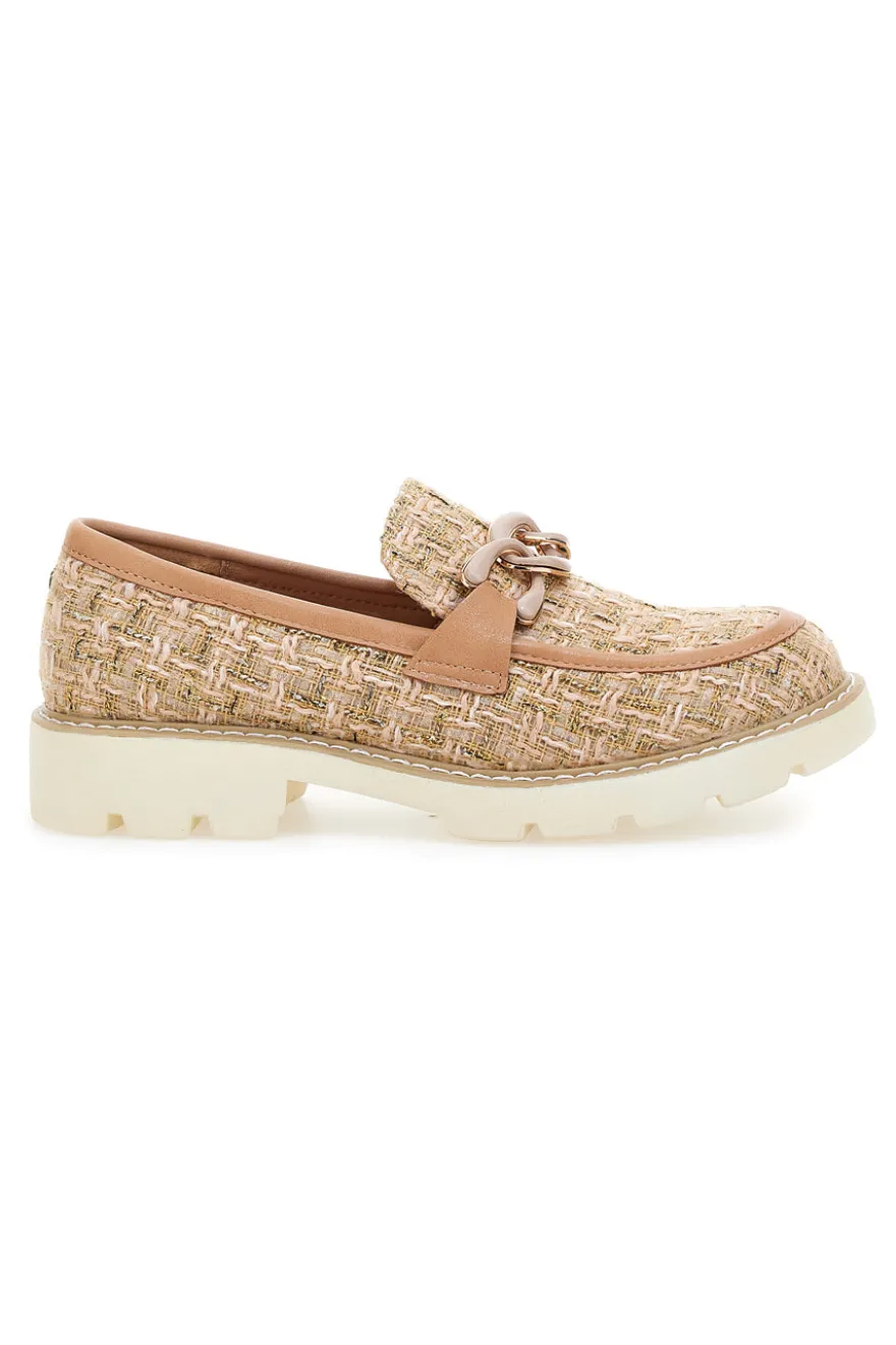 Mocassini camel in tessuto intrecciato con morsetto Le havre paris BL60303C