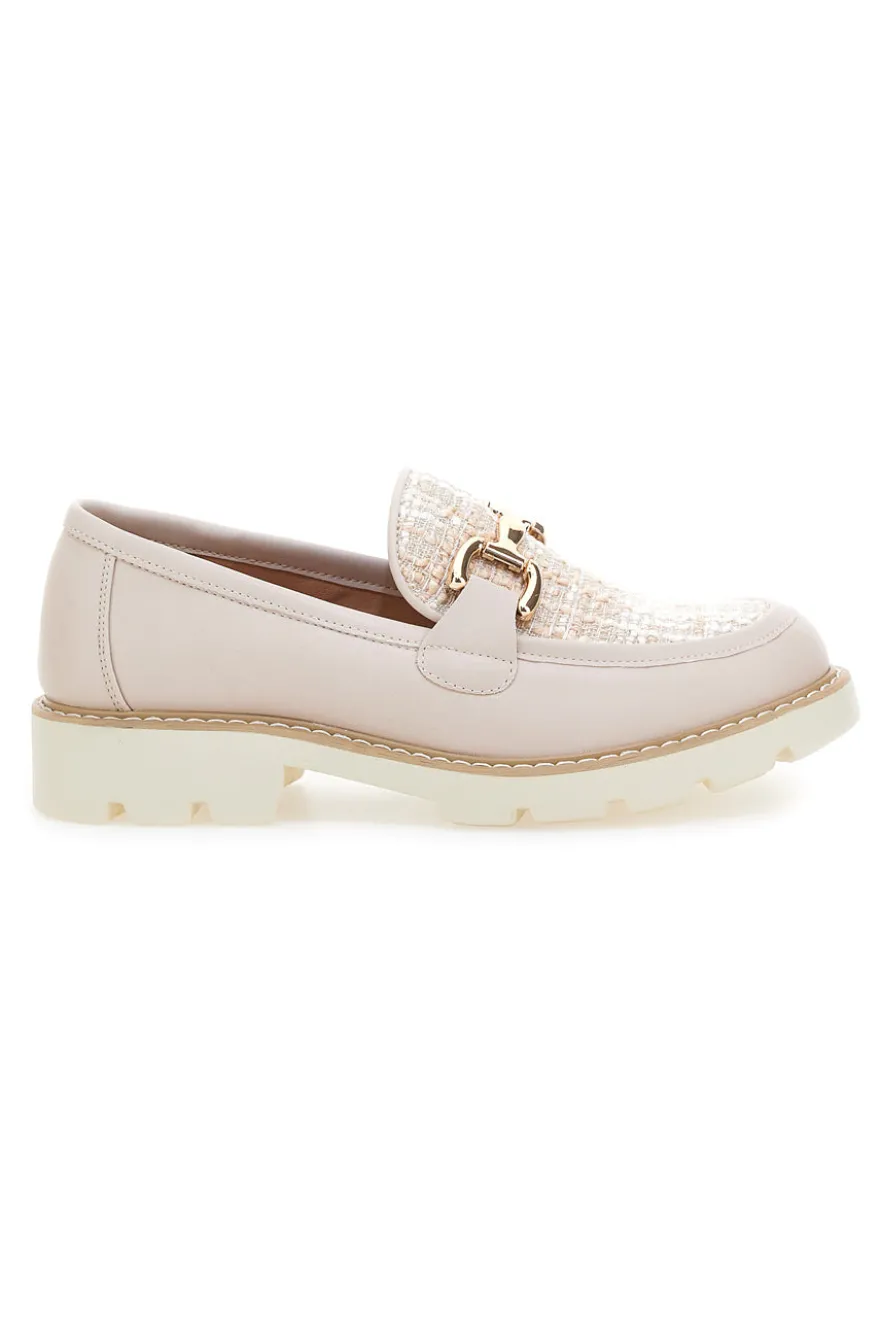 Mocassini Cipria con Fibbia Dorata e Suola Bianca LE HAVRE PARIS KMD25S1K