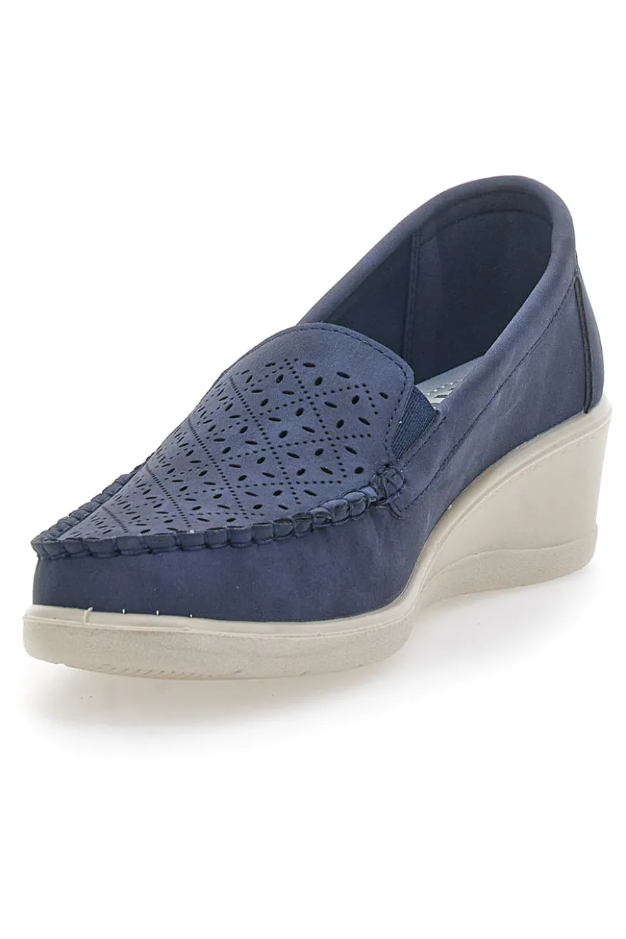 Mocassini con Zeppa Blu Navy Prima Riga 4320